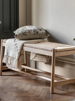 Bancos|Bancos> Banco artesanal de madera de roble y mimbre Eton