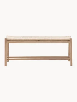 Bancos|Bancos></noscript> Banco artesanal de madera de roble y mimbre Eton