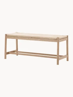 Bancos|Bancos></noscript> Banco artesanal de madera de roble y mimbre Eton