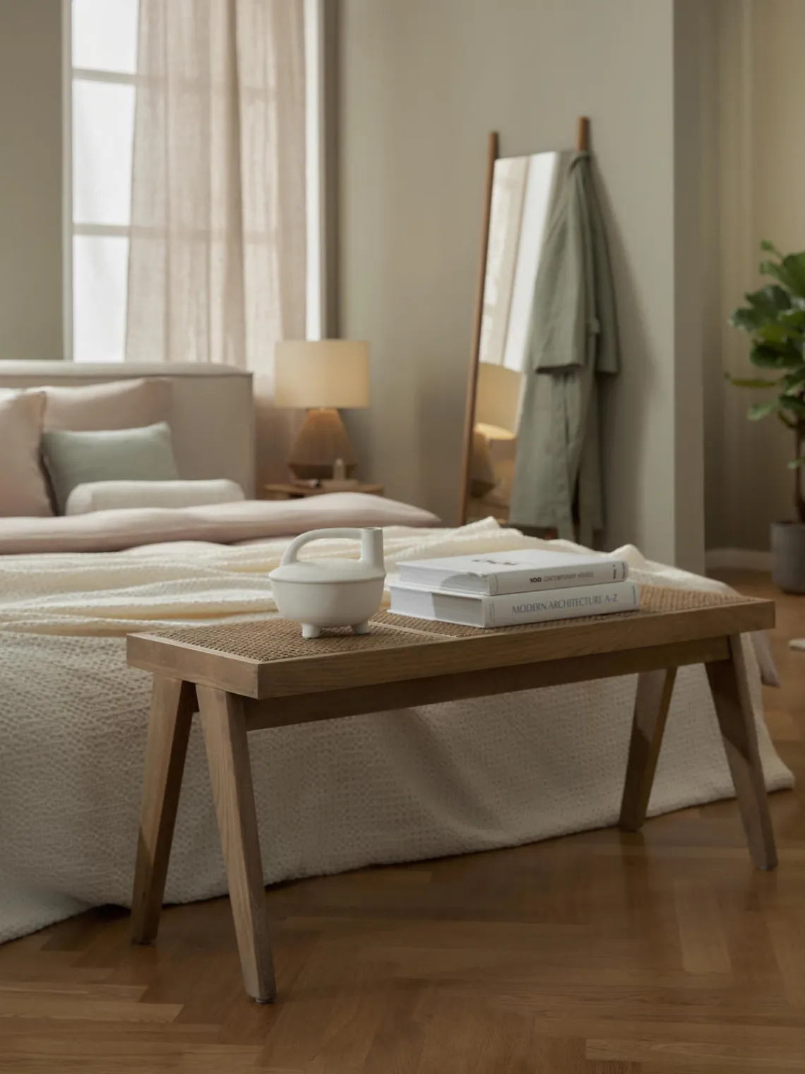 Bancos|Bancos>Westwing Collection Banco con tejido vienés Sissi Madera de roble clara, beige claro