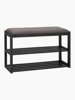 Bancos|Bancos>Rowico Home Banco con zapatero de madera de roble Confetti Negro, gris oscuro