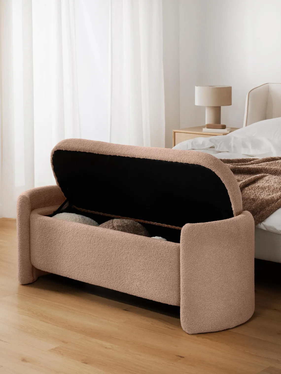 Bancos|Bancos>Westwing Collection Banco de borreguillo con espacio de almacenamiento Benji Borreguillo rosa claro