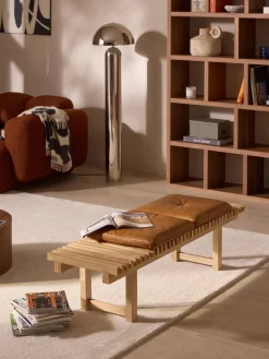 Sale Banco de madera de fresno con asiento de cuero Sora Bancos|Bancos