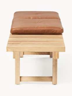 Sale Banco de madera de fresno con asiento de cuero Sora Bancos|Bancos