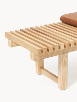 Sale Banco de madera de fresno con asiento de cuero Sora Bancos|Bancos