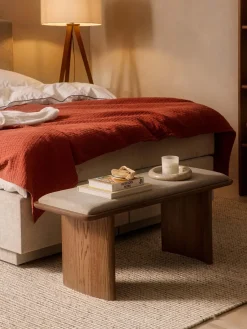 Clearance Banco de madera de roble con cojín de asiento Chandler Bancos|Bancos