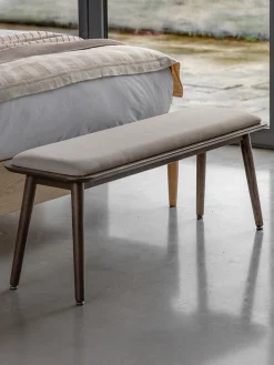 Bancos|Bancos> Banco de madera Hatfield Tejido beige claro, madera de roble