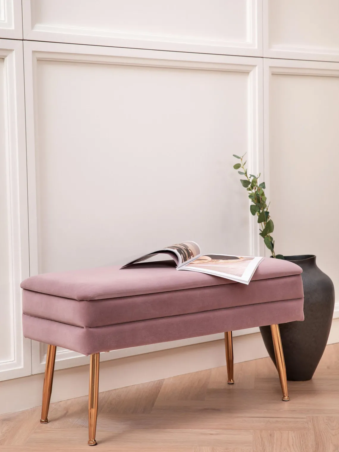 Bancos|Bancos>Bizzotto Banco de terciopelo con espacio de almacenamiento Pavlina Terciopelo malva, dorado