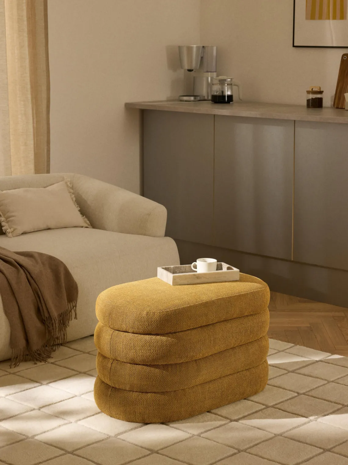 Bancos|Bancos>Westwing Collection Banco pequeño tapizado con espacio de almacenamiento Alto Tejido ocre