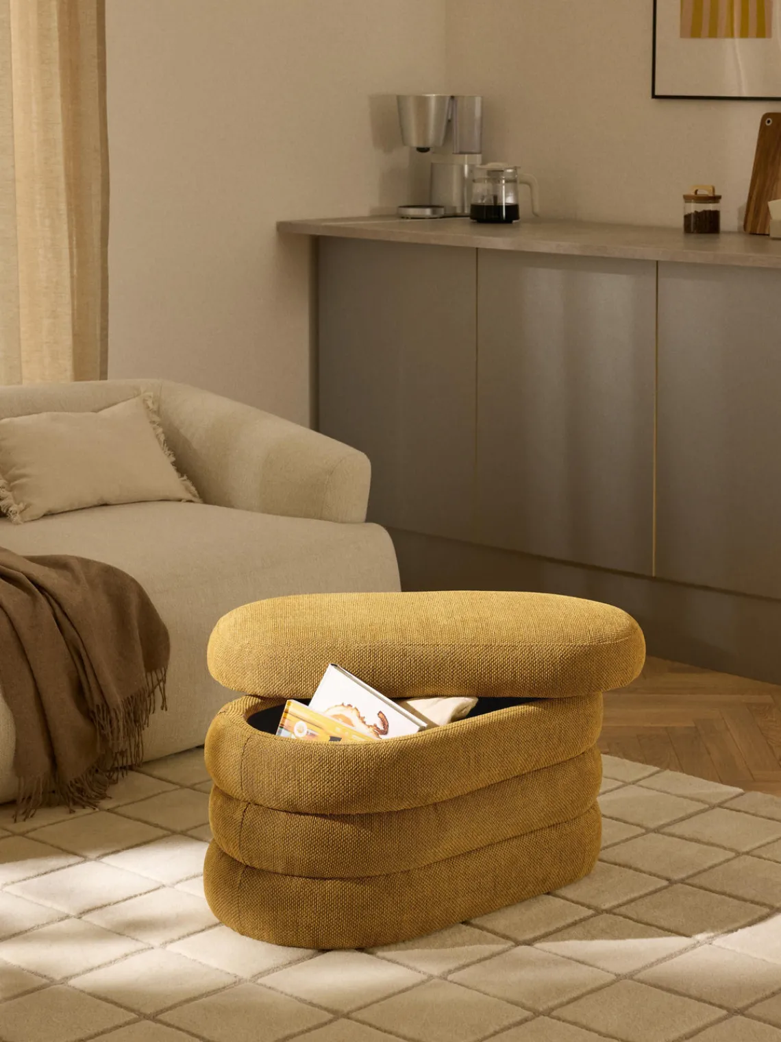 Bancos|Bancos>Westwing Collection Banco pequeño tapizado con espacio de almacenamiento Alto Tejido ocre