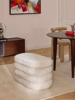 Bancos|Bancos>Westwing Collection Banco pequeño tapizado en terciopelo con espacio de almacenamiento Alto Terciopelo blanco Off White