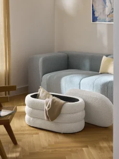 New Banco pequeño tapizado en tejido bouclé con espacio de almacenamiento Alto Bancos|Bancos