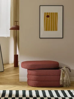 Bancos|Bancos></noscript>Westwing Collection Banco pequeño tapizado en tejido bouclé con espacio de almacenamiento Alto Bouclé rojo óxido