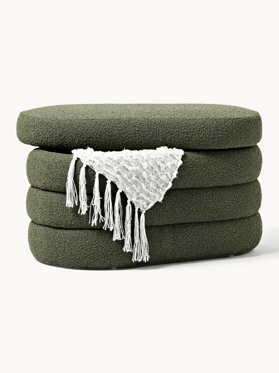 Bancos|Bancos>Westwing Collection Banco pequeño tapizado en tejido bouclé con espacio de almacenamiento Alto Bouclé verde oscuro