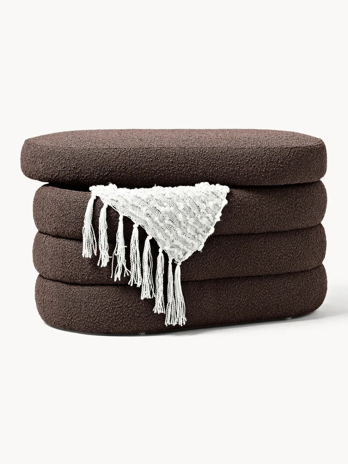 Bancos|Bancos>Westwing Collection Banco pequeño tapizado en tejido bouclé con espacio de almacenamiento Alto Bouclé marrón oscuro