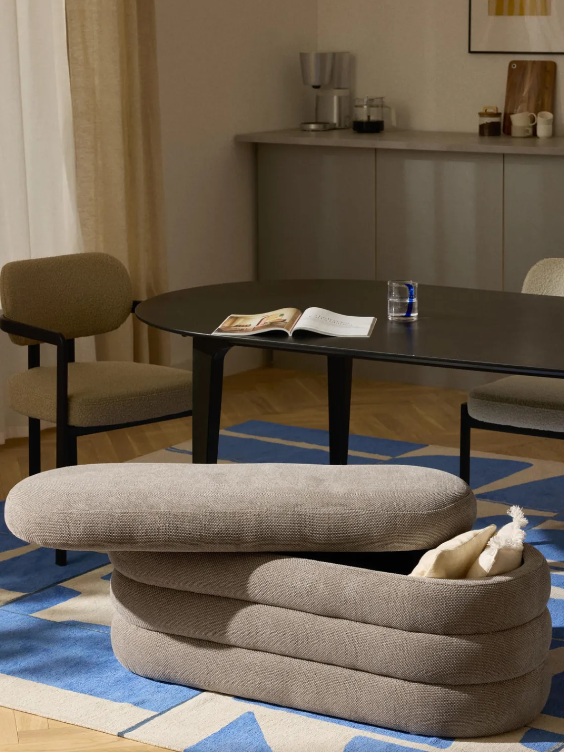 Bancos|Bancos>Westwing Collection Banco tapizado con espacio de almacenamiento Alto Tejido gris pardo