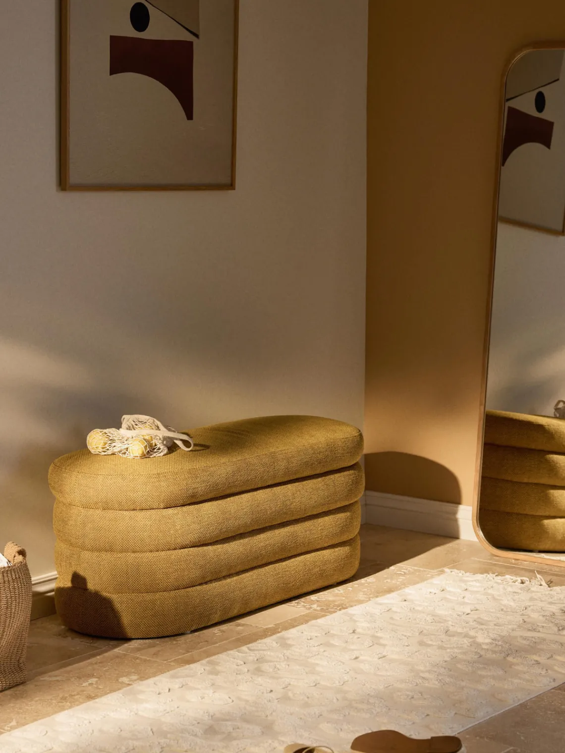 Bancos|Bancos>Westwing Collection Banco tapizado con espacio de almacenamiento Alto Tejido ocre