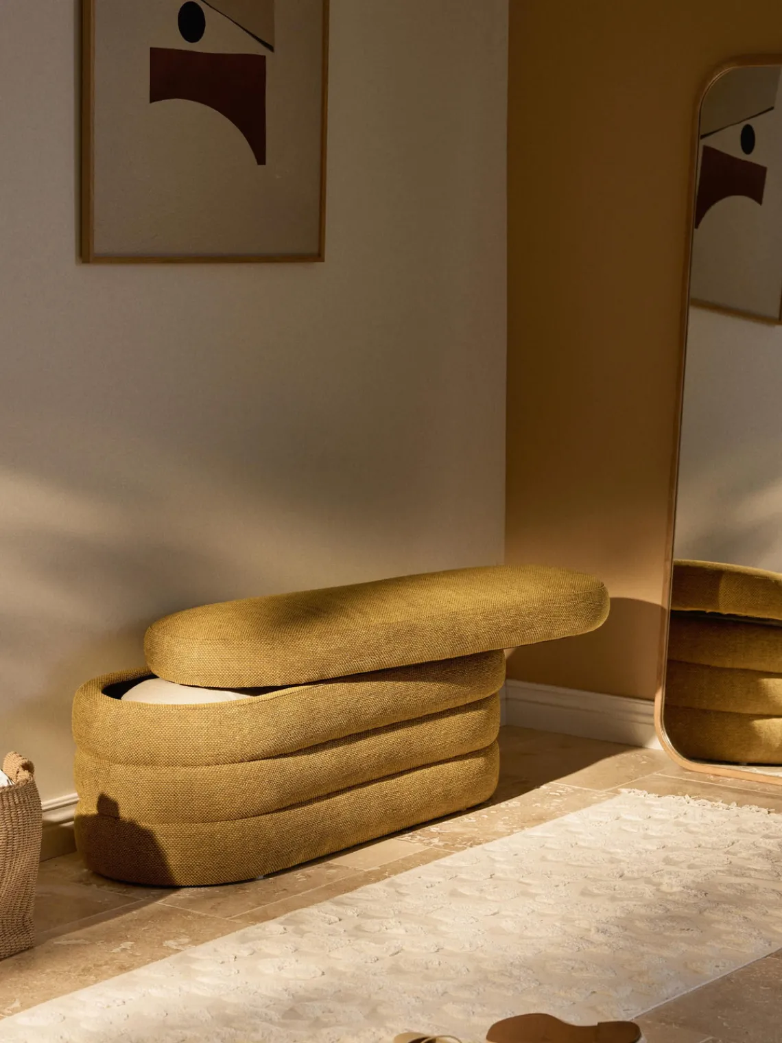 Bancos|Bancos>Westwing Collection Banco tapizado con espacio de almacenamiento Alto Tejido ocre