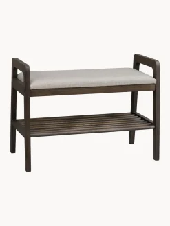 Sale Banco tapizado con estante de madera de roble Inverness Bancos|Bancos