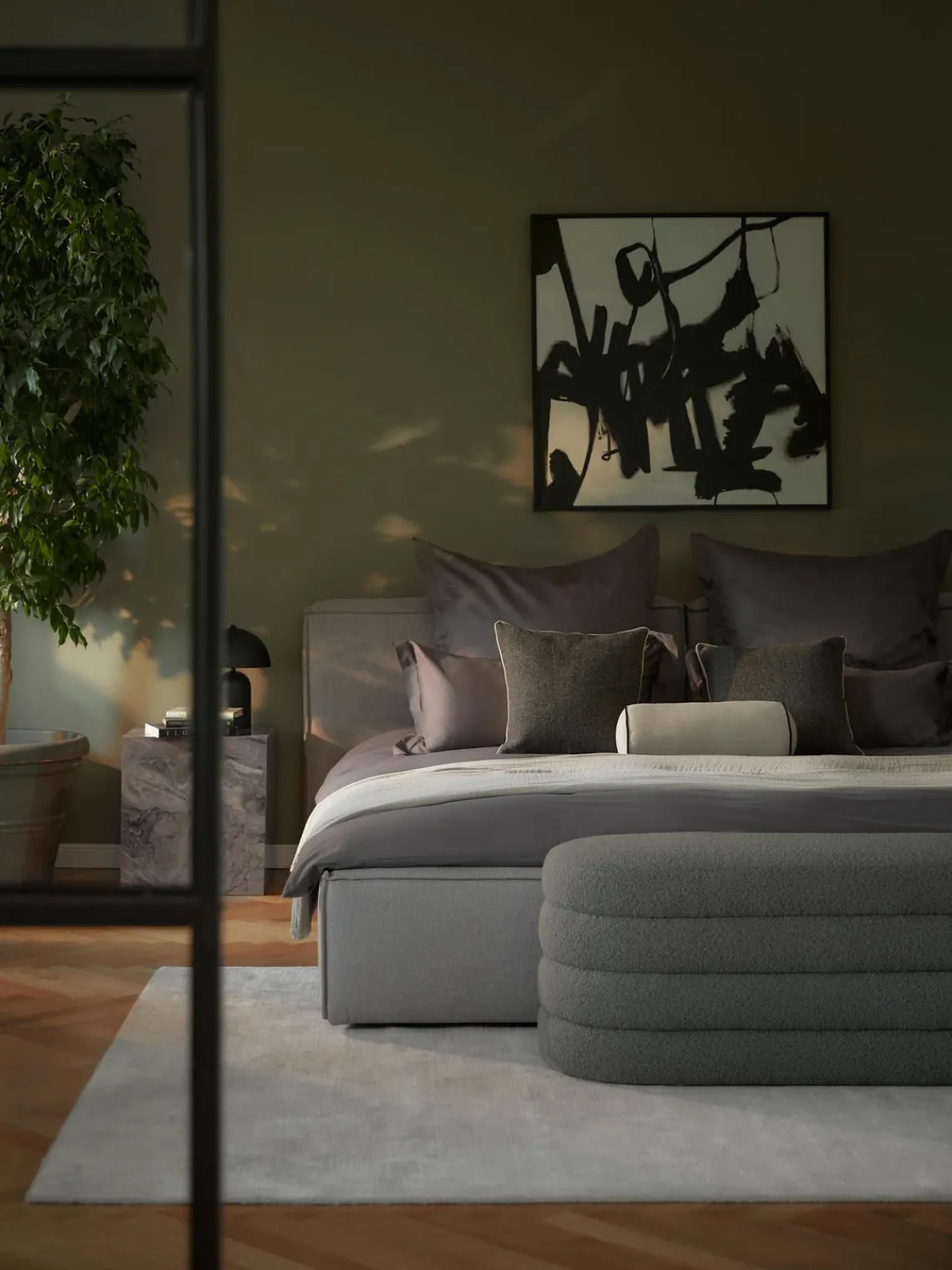 New Banco tapizado en tejido bouclé Alto Bancos|Bancos