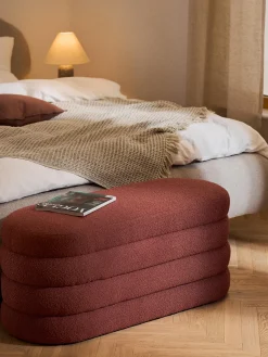 Bancos|Bancos>Westwing Collection Banco tapizado en tejido bouclé Alto Bouclé rojo vino