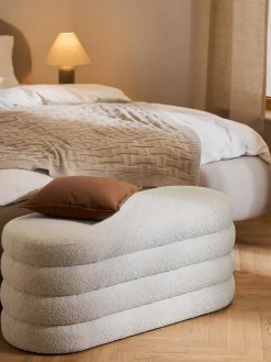 Bancos|Bancos>Westwing Collection Banco tapizado en tejido bouclé Alto Bouclé blanco Off White