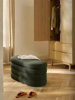 Bancos|Bancos>Westwing Collection Banco tapizado en tejido bouclé con espacio de almacenaje Alto Bouclé verde oscuro