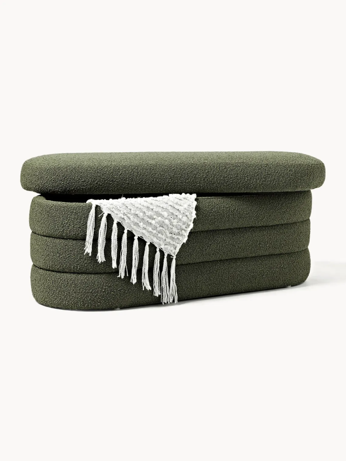 Bancos|Bancos>Westwing Collection Banco tapizado en tejido bouclé con espacio de almacenaje Alto Bouclé verde oscuro