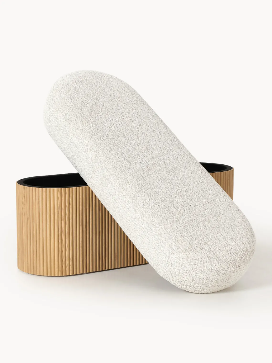 Best Banco tapizado en tejido borreguillo bouclé con espacio de almacenamiento Nala Bancos|Bancos