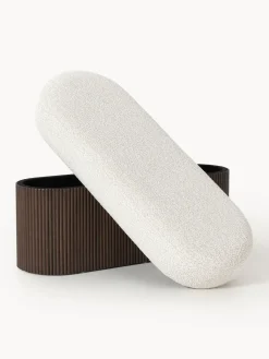 Bancos|Bancos>Westwing Collection Banco tapizado en tejido borreguillo bouclé con espacio de almacenamiento Nala Tejido borreguillo bouclé blanco Off White, madera de fresno oscura