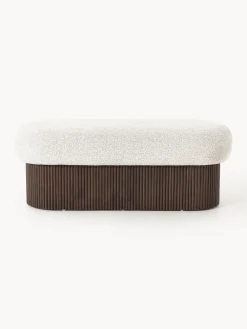 Bancos|Bancos></noscript>Westwing Collection Banco tapizado en tejido borreguillo bouclé con espacio de almacenamiento Nala Tejido borreguillo bouclé blanco Off White, madera de fresno oscura