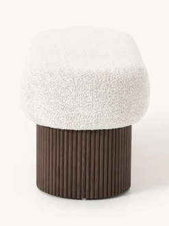 Bancos|Bancos></noscript>Westwing Collection Banco tapizado en tejido borreguillo bouclé con espacio de almacenamiento Nala Tejido borreguillo bouclé blanco Off White, madera de fresno oscura