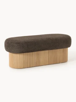 Bancos|Bancos>Westwing Collection Banco tapizado en tejido borreguillo bouclé con espacio de almacenamiento Nala Tejido borreguillo bouclé taupe, madera de fresno clara
