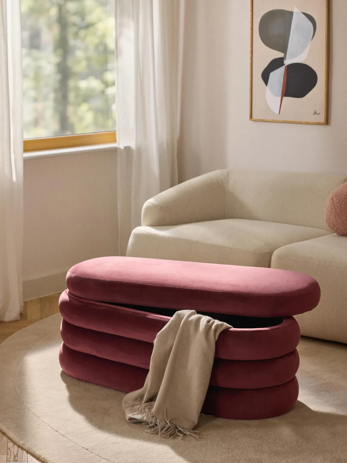 Bancos|Bancos>Westwing Collection Banco tapizado en terciopelo con espacio de almacenaje Alto Terciopelo rojo vino