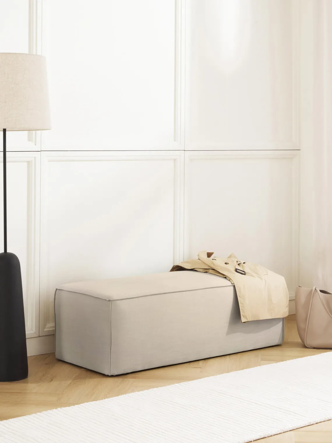 Bancos|Bancos>Westwing Collection Banco tapizado Sanja Tejido beige claro