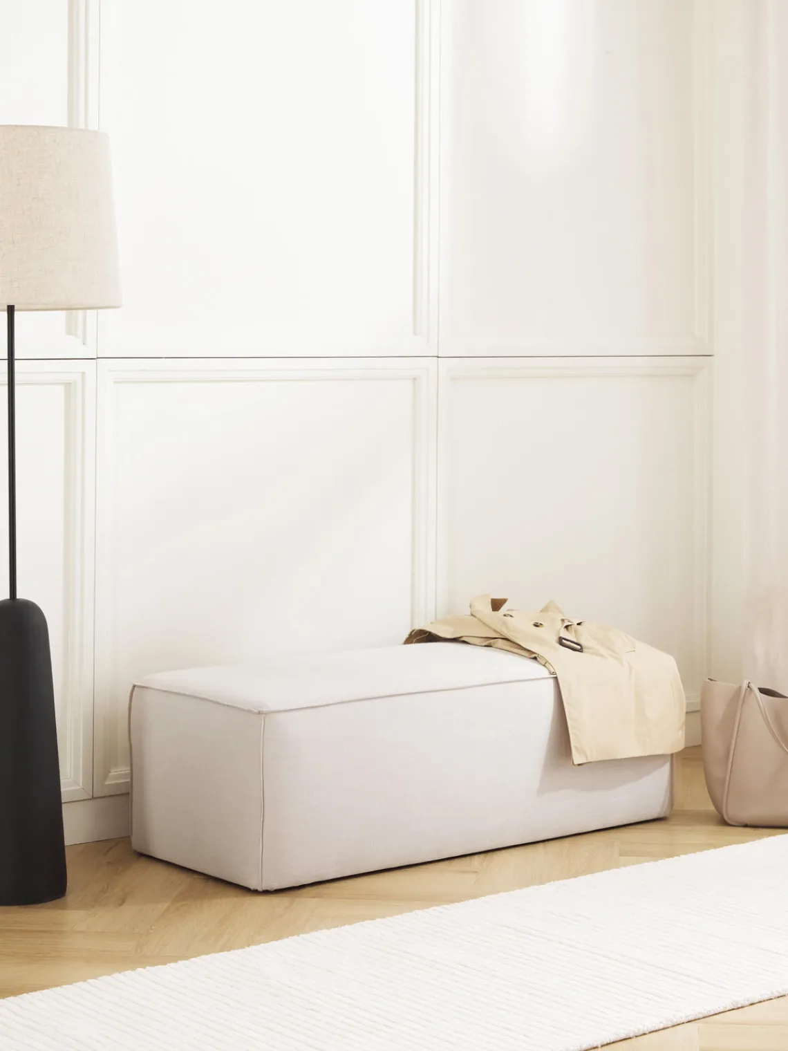 Bancos|Bancos>Westwing Collection Banco tapizado Sanja Tejido blanco crema