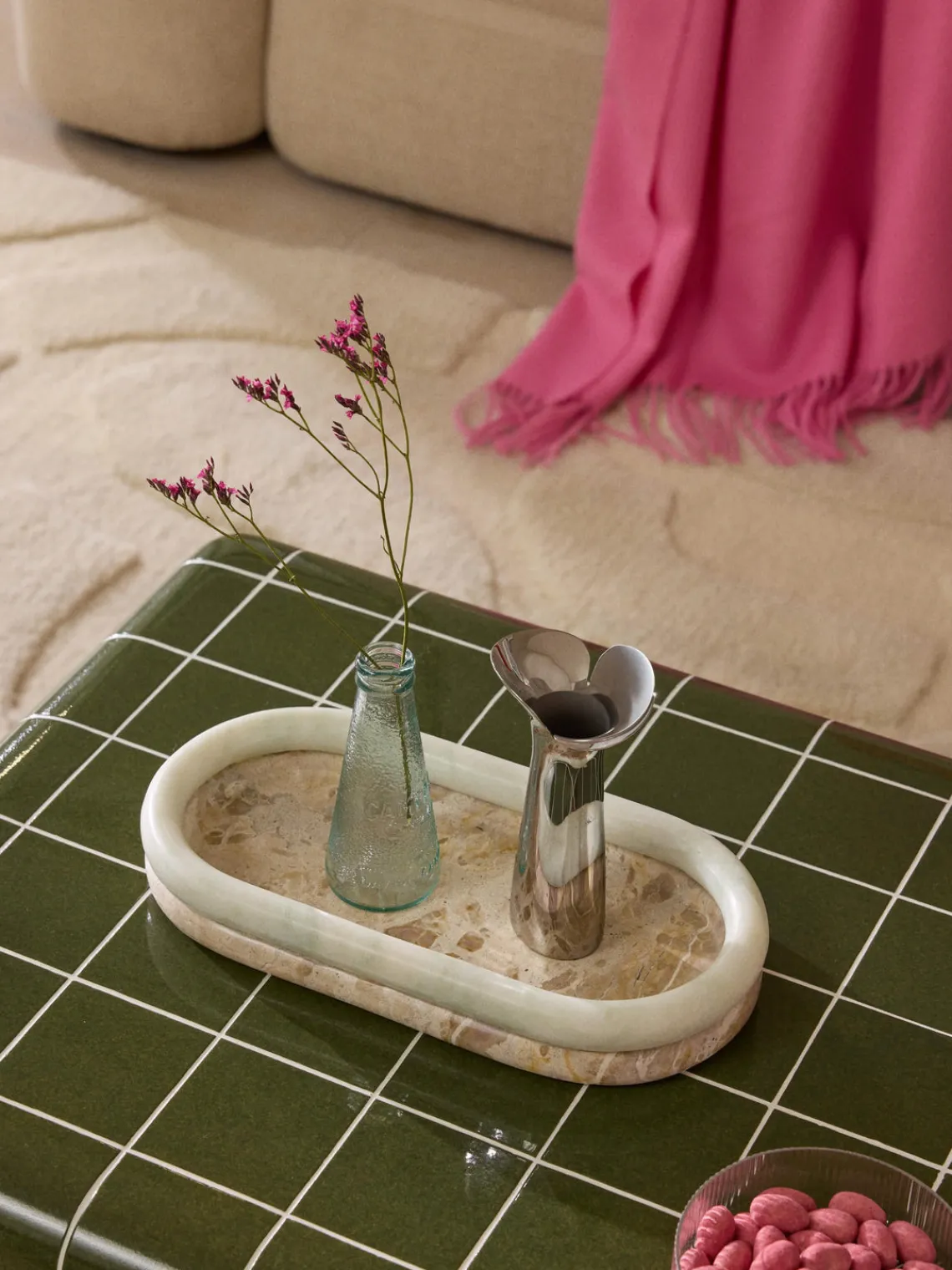 Jarrones|Bandejas Decorativas>Westwing Collection Bandeja decorativa de mármol Maba Mármol beige y verde salvia