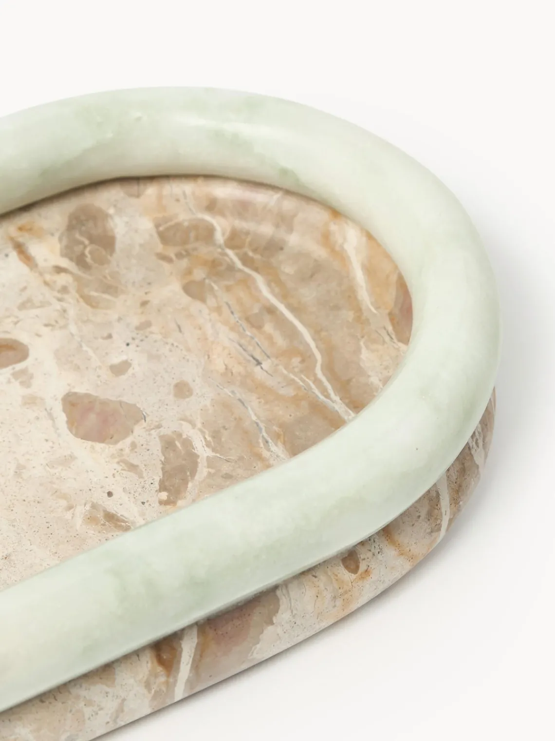 Jarrones|Bandejas Decorativas>Westwing Collection Bandeja decorativa de mármol Maba Mármol beige y verde salvia