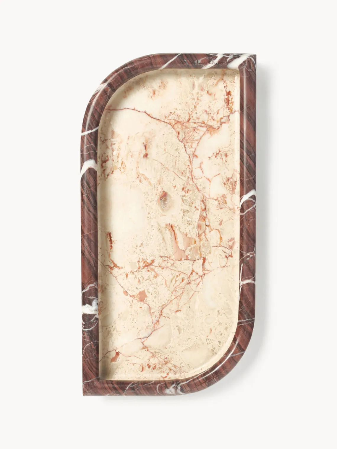 Jarrones|Bandejas Decorativas>Westwing Collection Bandeja decorativa de mármol Maba Mármol rojo vino, blanco crema y melocotón