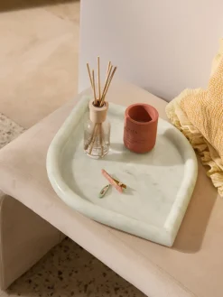 Bandejas Decorativas|Jarrones>Westwing Collection Bandeja decorativa de mármol Maba Mármol verde salvia y blanco Off White