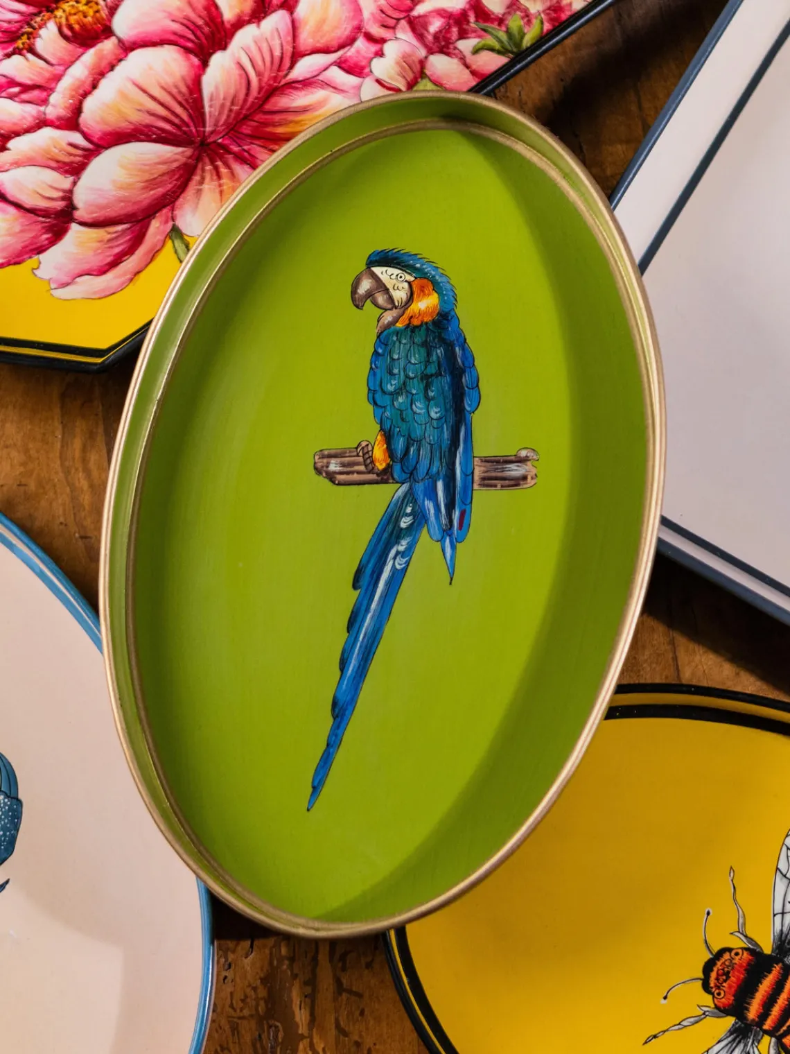 Discount Bandeja decorativa pintada a mano con motivo de Fauna Bandejas Decorativas|Jarrones