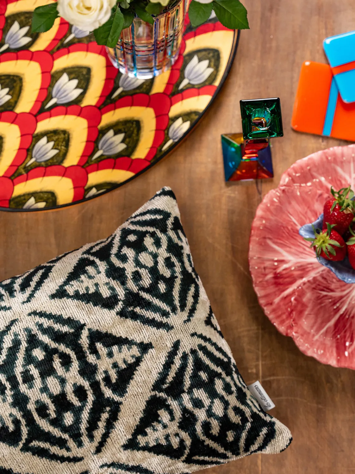 New Bandeja decorativa pintada a mano Ikat Bandejas Decorativas|Jarrones