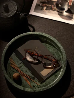 Jarrones|Bandejas Decorativas>Westwing Collection Bandeja redonda decorativa de mármol Venice Mármol verde oscuro