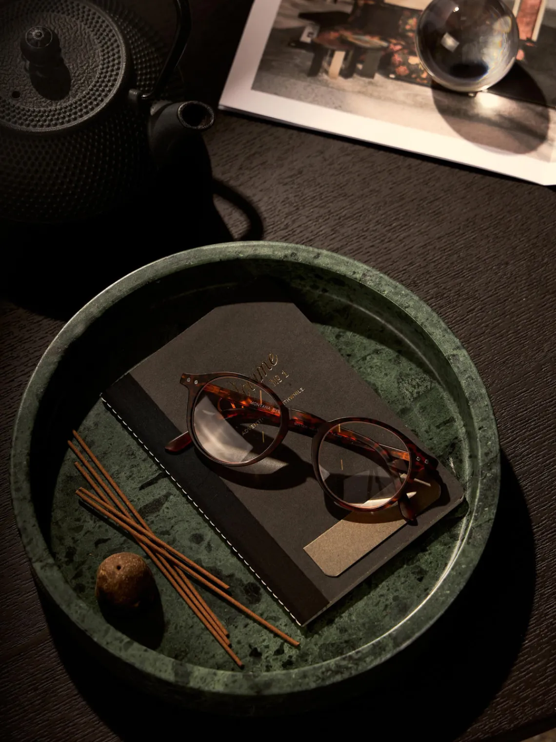 Jarrones|Bandejas Decorativas>Westwing Collection Bandeja redonda decorativa de mármol Venice Mármol verde oscuro