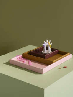 Bandejas Decorativas|Jarrones>Montana Furniture Bandejas decorativas Arrange, 3 uds. Rosa claro, marrón, rojo óxido