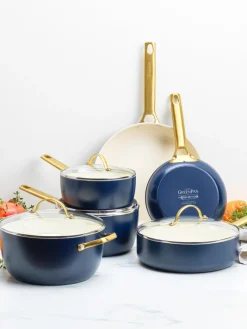 Ollas|Ollas>GreenPan Batería de cocina antiadherente Padova, 10 pzas. Azul oscuro, blanco crema, dorado