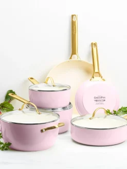 Ollas|Ollas>GreenPan Batería de cocina antiadherente Padova, 10 pzas. Rosa, blanco crema, dorado