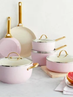 Ollas|Ollas></noscript>GreenPan Batería de cocina antiadherente Padova, 10 pzas. Rosa, blanco crema, dorado