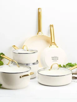 Ollas|Ollas>GreenPan Batería de cocina antiadherente Padova, 10 pzas. Blanco crema, dorado