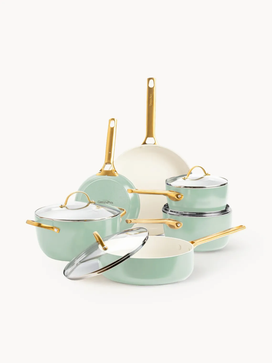 Ollas|Ollas>GreenPan Batería de cocina antiadherente Padova, 10 pzas. Verde menta, blanco crema, dorado